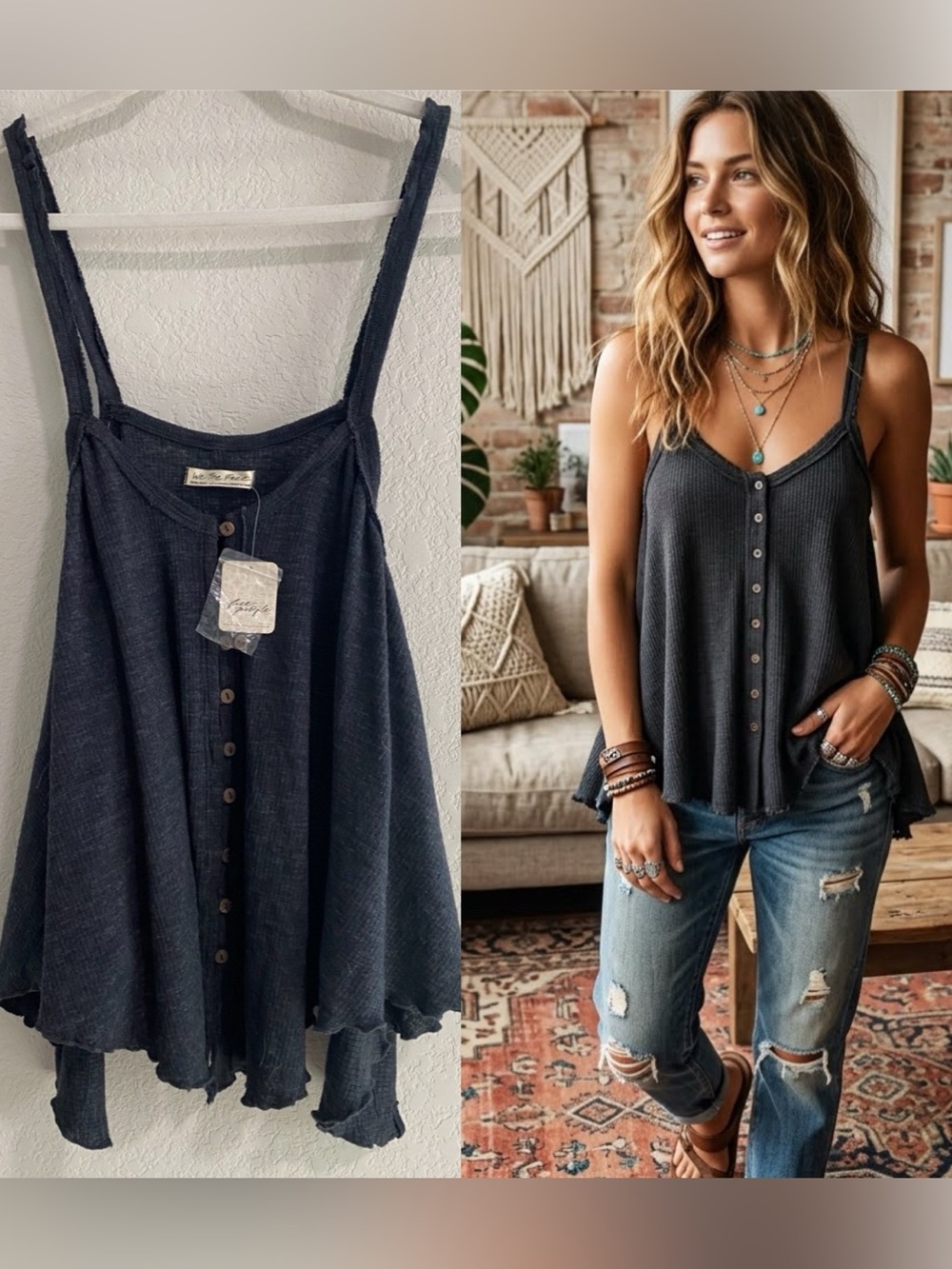 NWT Free People Button-Front Flowy Tank Top Camisole